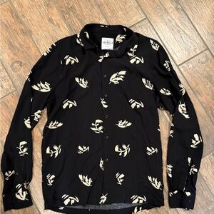 YoungLA Black and Cream Casual Button Down Shirt